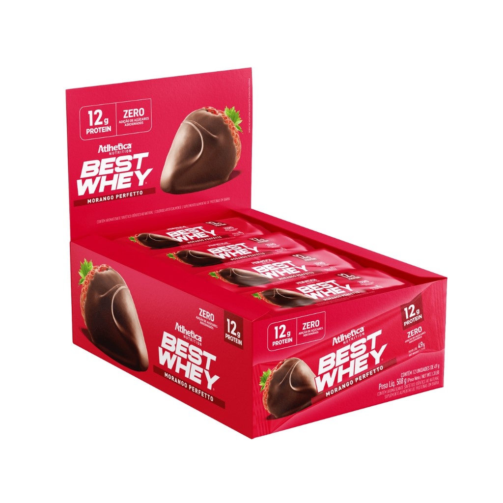 Kit 12 Best Whey Atlhetica 49g Morango Perfetto 12g Proteína