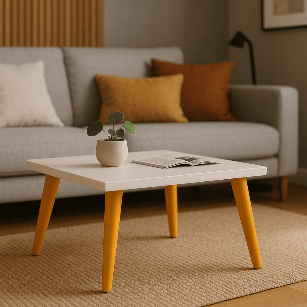 Mesinha Retangular De Centro Com Pés Palito PVC Tampo MDF Retro Decoração Sala De Estar Modernic em Oferta na Shopee