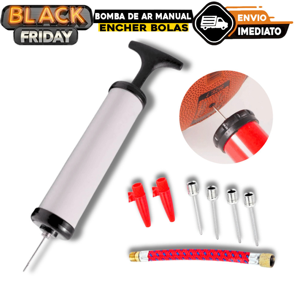 Bomba de Ar Manual 6 Para Encher Bolas Piscina Futebol Vôlei Basquete Boias Kit com Bicos