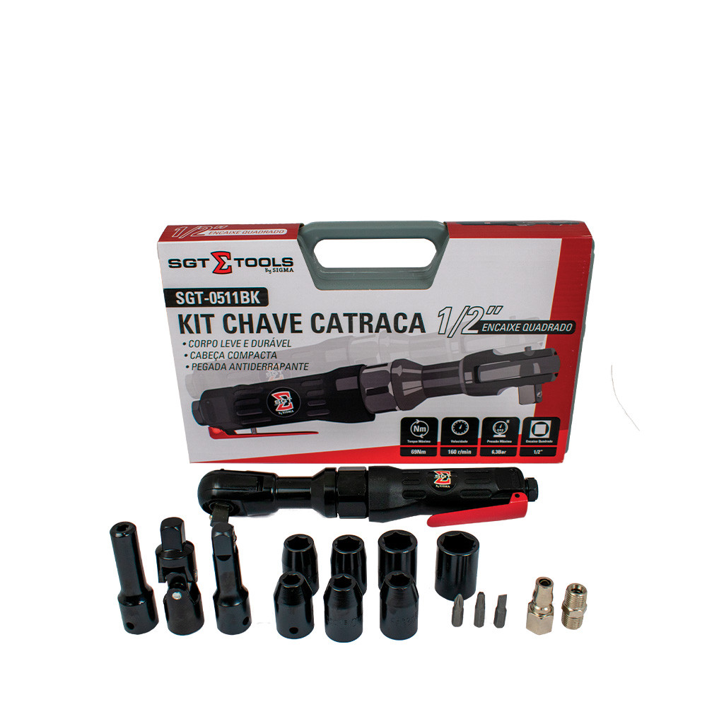Kit Chave Catraca Pneumática 1/2" SGT-0511BK com Soquetes e Acessórios - Sigma