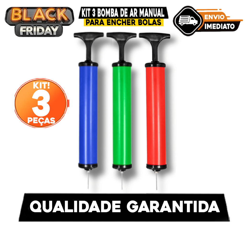 Kit 3 Bomba de Ar Manual 10 para Encher Bolas, Piscina, Boias | Mangueira e Bicos Inclusos so aqui