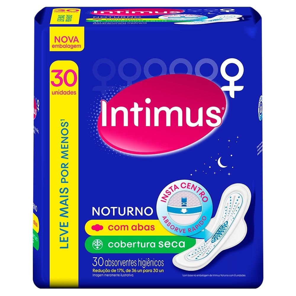 Absorvente Intimus Noturno Cobertura Seca com Abas Embalagem com 30 Unidades em Oferta na Shopee