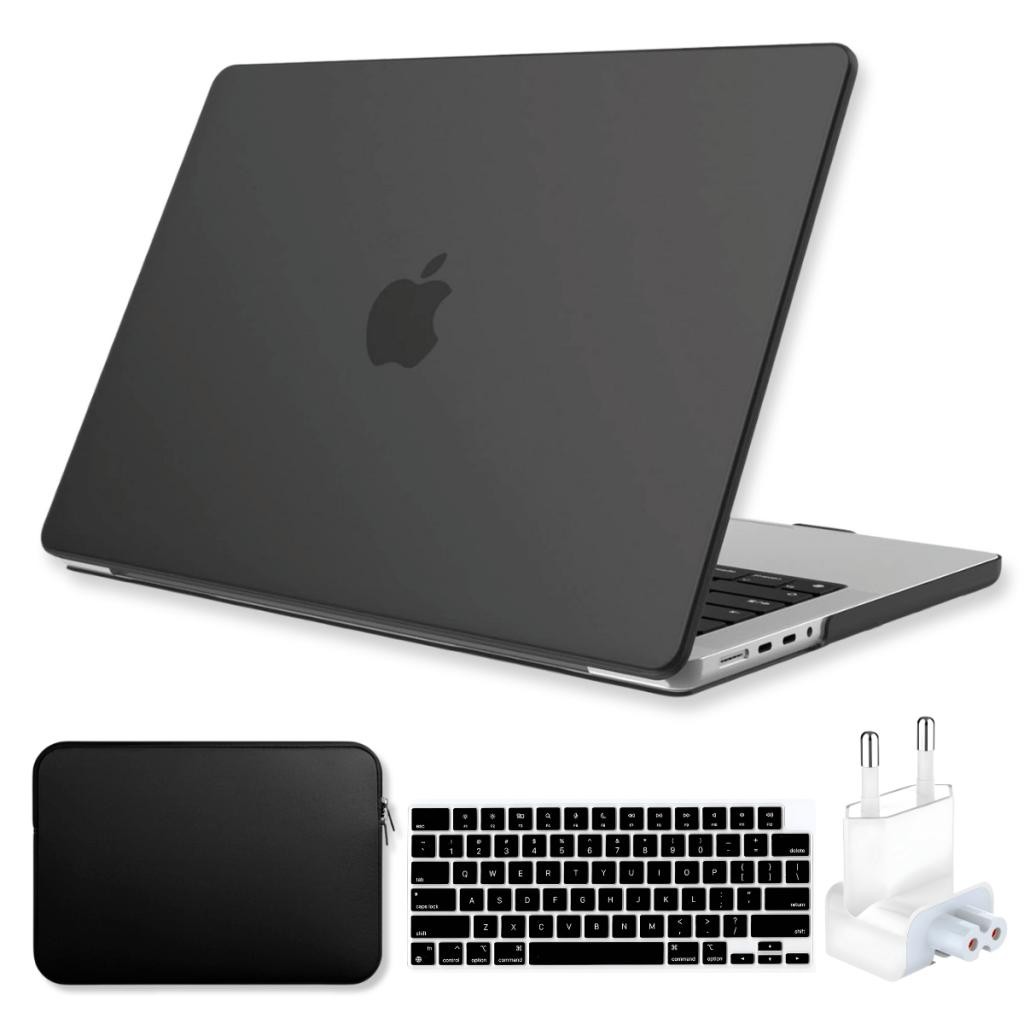 Capa SkinCase P/ MacBook Pro 16 Pol M3 M2 M1 Pro/Max Kit Bag +Protetor Teclado +Plug BR -Preto Fosco