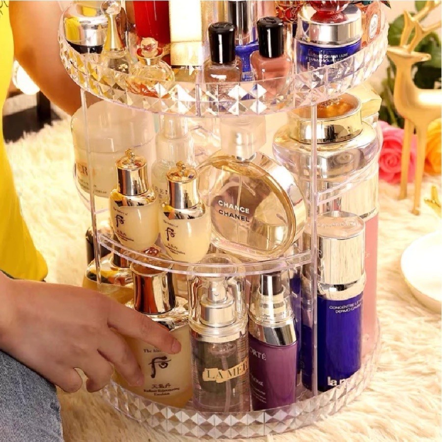 Organizador De Maquiagem Acrílico Diamantado Giratório 360º Suporte Para Cosméticos Perfumes - Tamanho 24.5cm*21.6cm