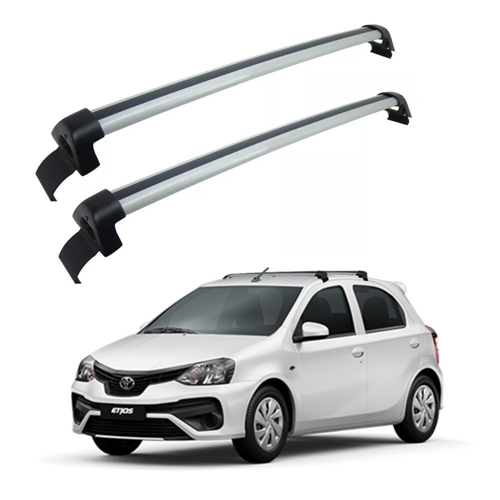 Rack de Teto Travessa Toyota Etios Hatch Sedan 2010 a 2021 Prata Projecar Carga 45Kg