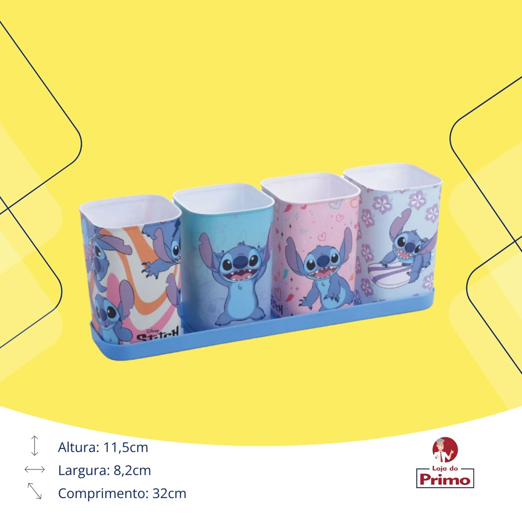 Detalhes do Conjunto Stitch Organizador De Mesa 5 Peças Porta Caneta Lápis Com Bandeja Plasutil