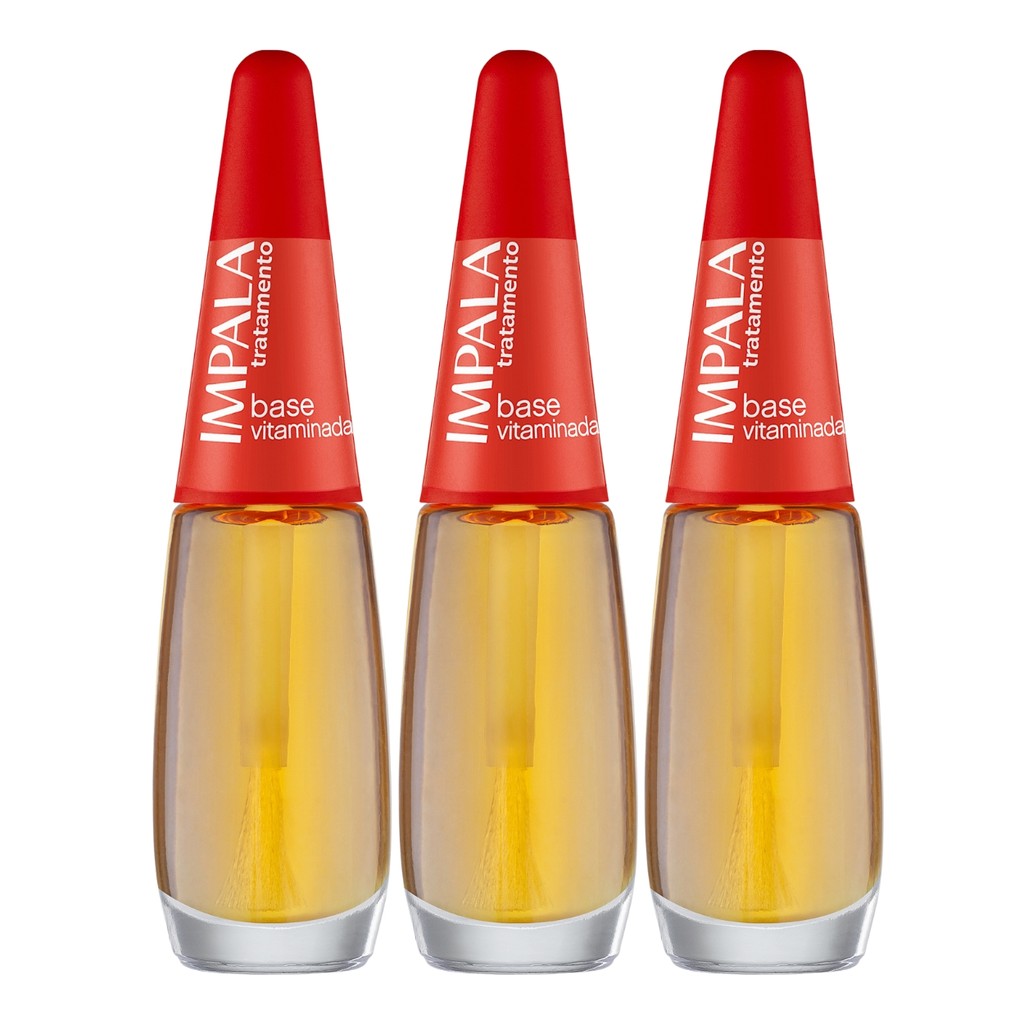 Kit 3 Esmaltes Impala Tratamento Base Vitaminada Manicure