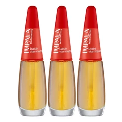Kit 3 Esmaltes Impala Tratamento Base Vitaminada Manicure
