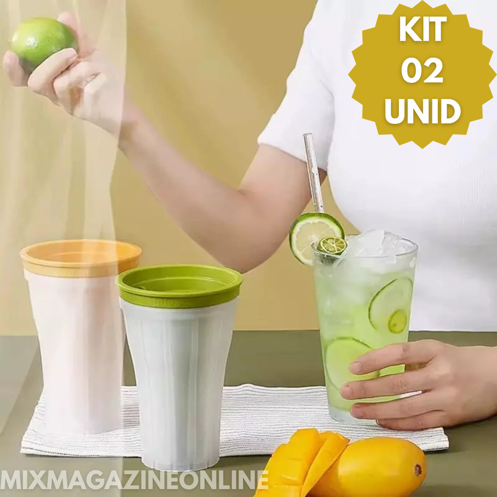 Conjunto com 2 Formas de Gelo Smoothie Copo com Tampa Ideal para Gelo, Frutas, Caldos e Mais