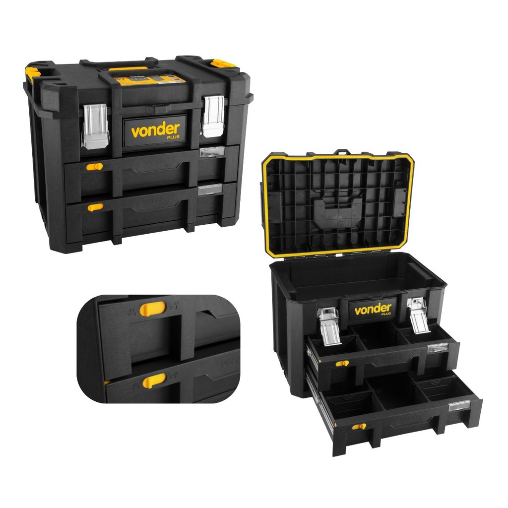 Caixa Plástica para Ferramentas com 3 Compartimentos Capacidade 34kg CPV900 Vonder em Oferta na Shopee