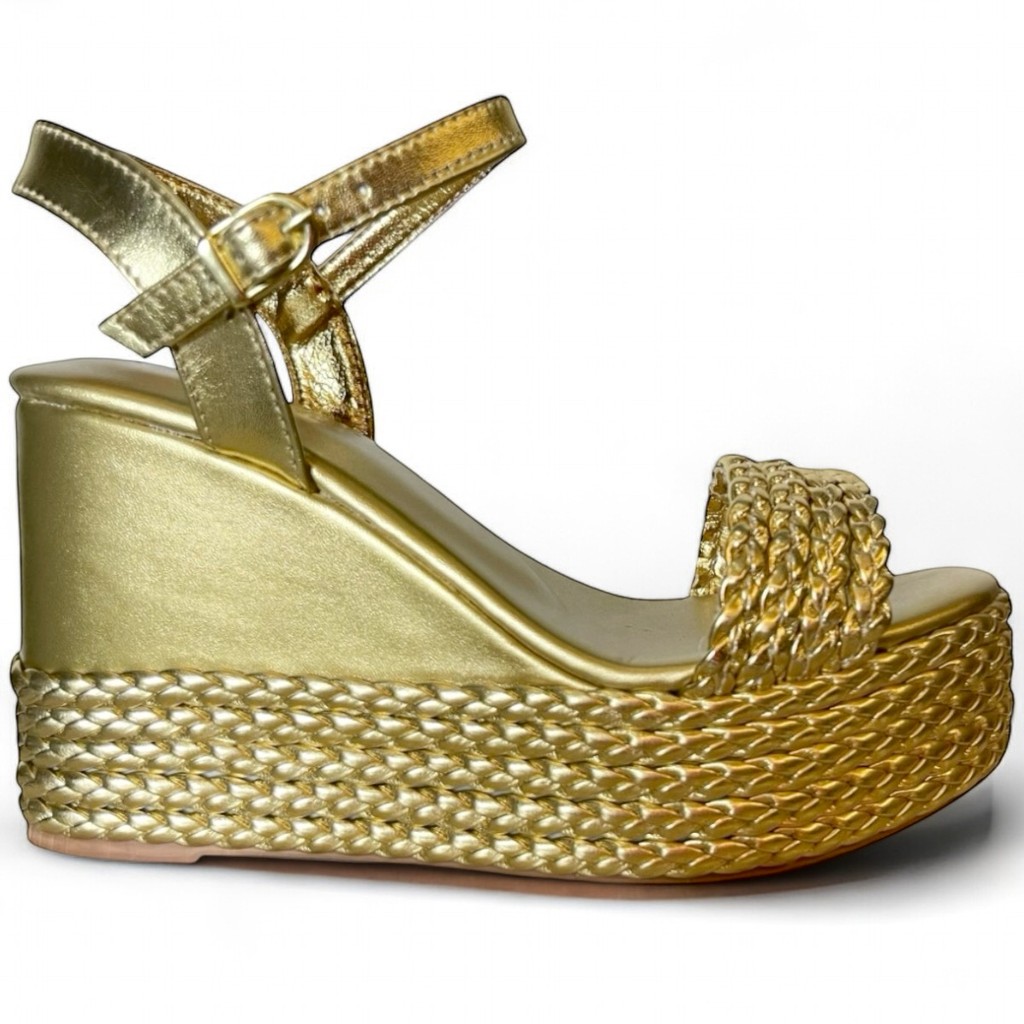 Sandália Anabela Salto Alto Meia Pata Plataforma Tranças Tira Frontal Moda Estilosa confortavel Justinny So Pretty Shoes