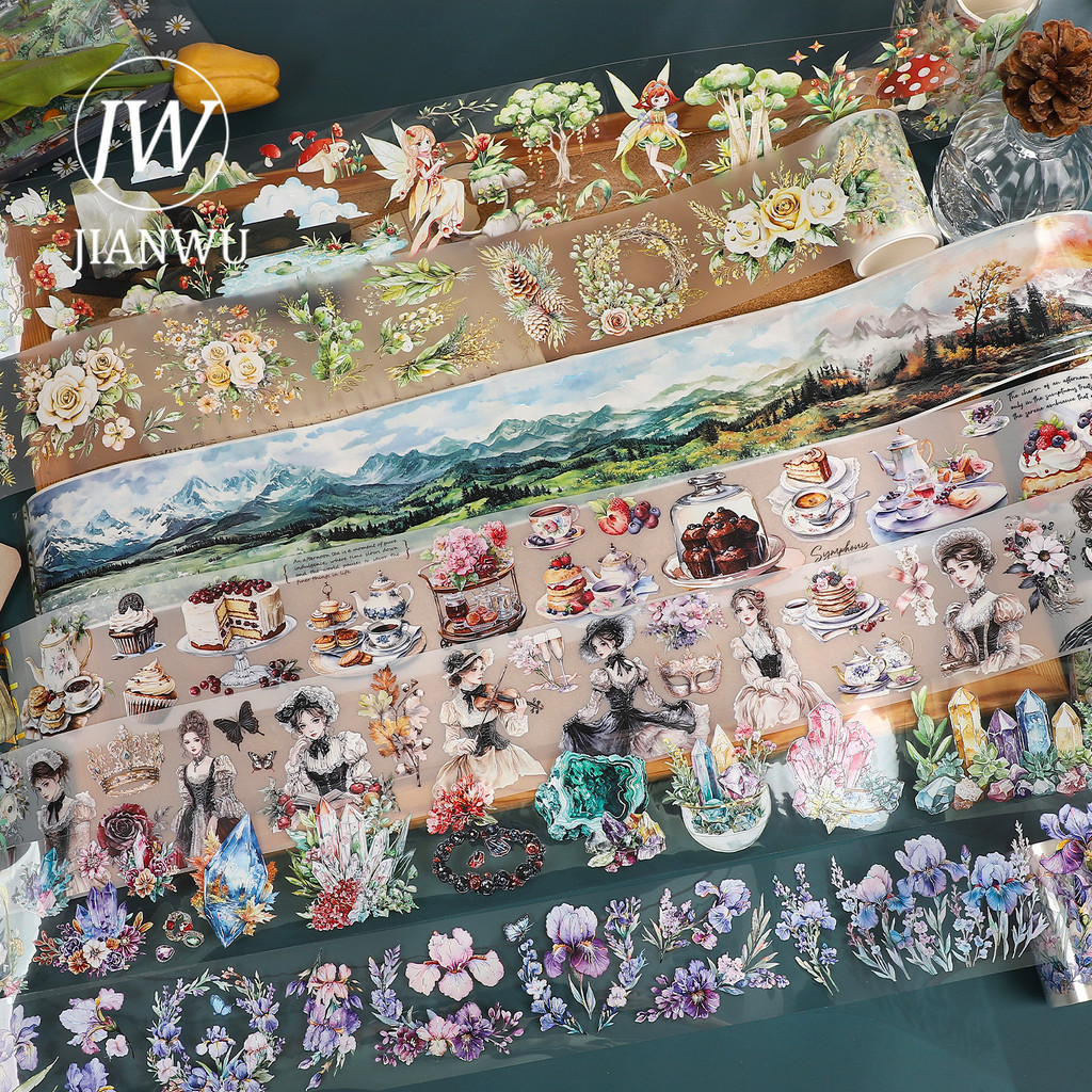 JIANWU 200cm/Rolo Vintage Personagem Cibernético Flor Montanha Bolo Paisagem Material Colagem Fita Para Animais De Estim