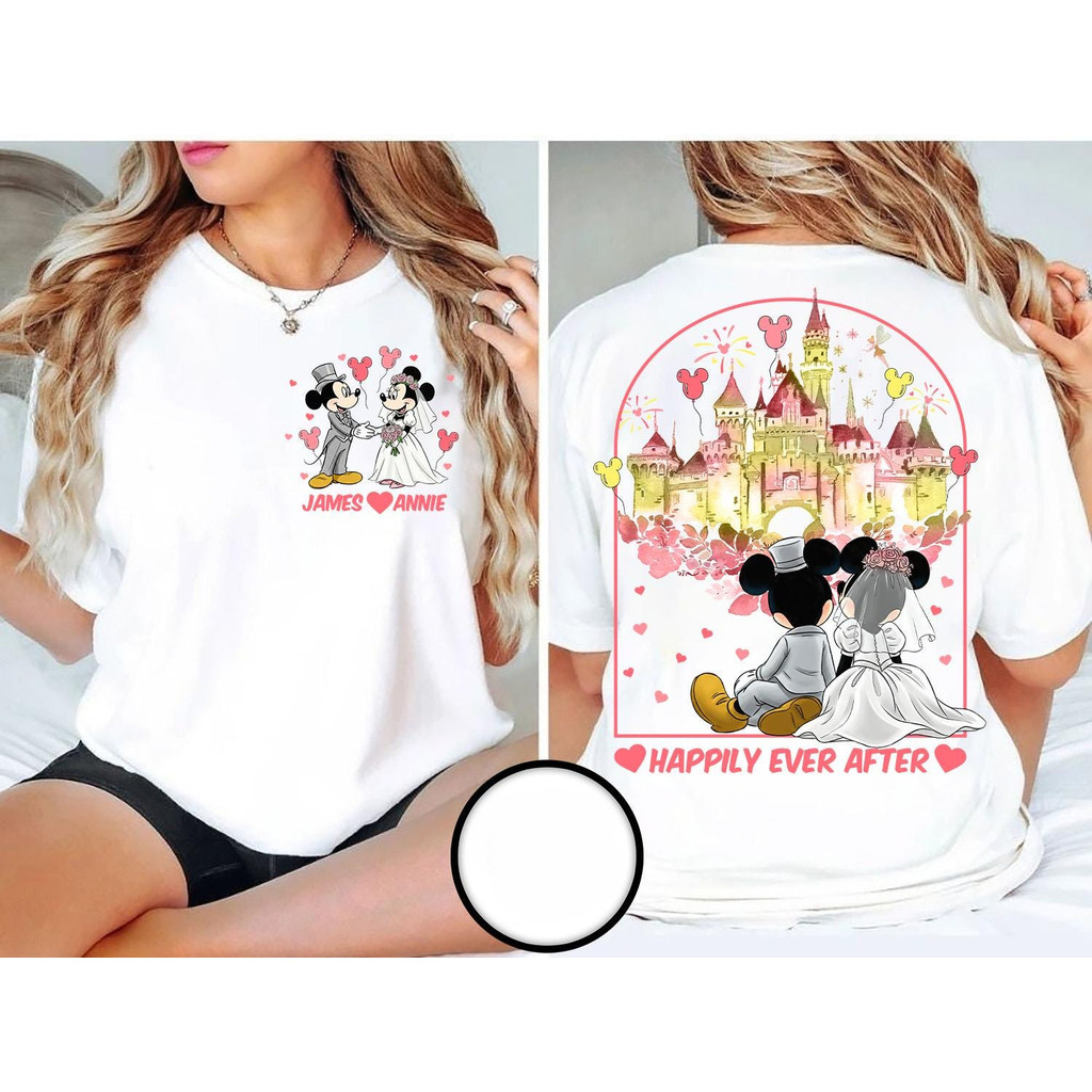 [Camiseta Premium Algodão Puro]LA Plus Camiseta com Motivo : Mickey e Minnie em Casamento
