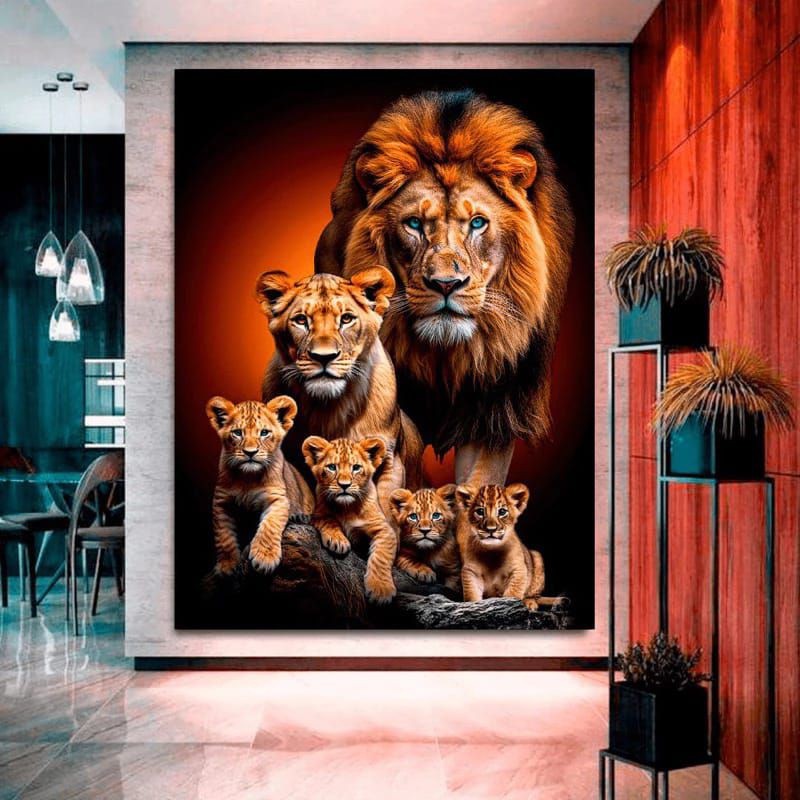 Quadro Decorativo Familia Leão Leoa Quatro Filhotes Sala Quarto Grande em Oferta na Shopee