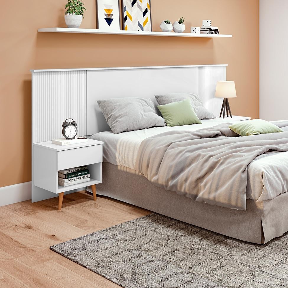 Cabeceira Queen com 2 Mesas de Apoio Like 2 GV Branca - Home & Living
