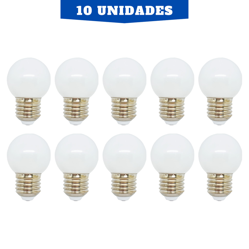 10 Unidades Lâmpada Bolinha Mini Bulbo Led 1w E27 127v Branco Quente 3k - Home & Living