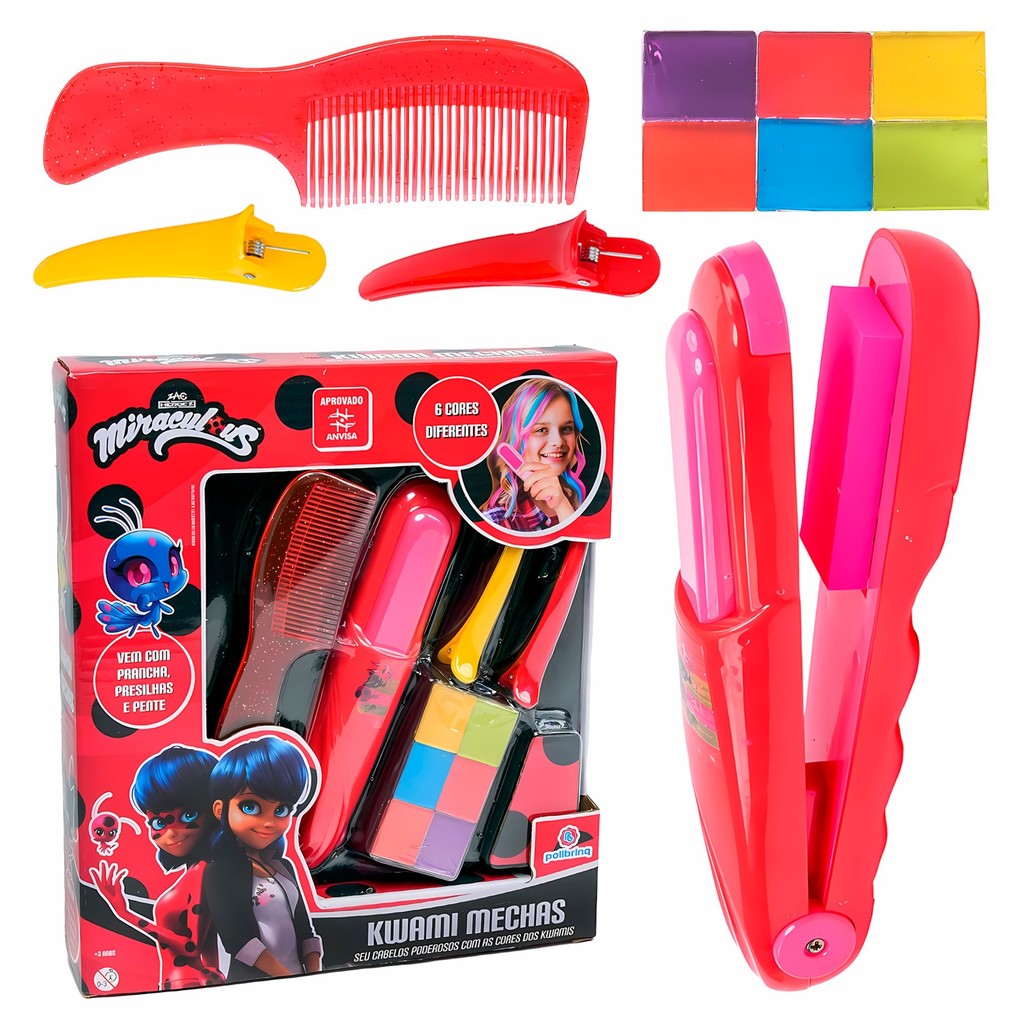 Kit De Mechas Coloridas Ladybug Com Kwami Mechas Makebrinq Chapinha Infantil E Pente Para Cabelos