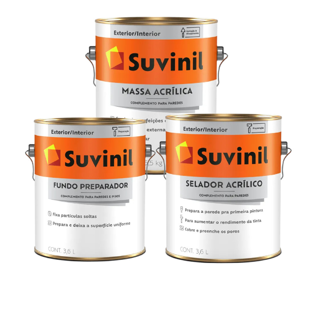 Massa Acrílica + Fundo + Selador 3,6 L Suvinil em Oferta na Shopee