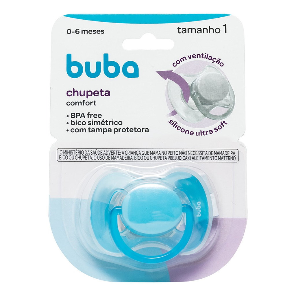 Chupeta Buba Comfort Com Tampa Protetora Tam 1 0-6m Azul em Oferta na Shopee