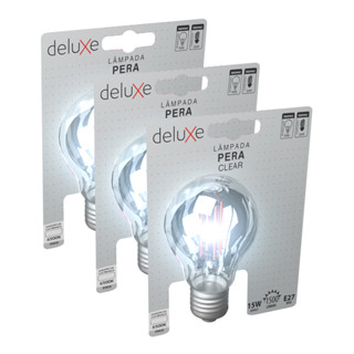 Kit 3 Lampada Led Pera Filamento Clear 15W 6500K E27 Deluxe em Oferta na Shopee