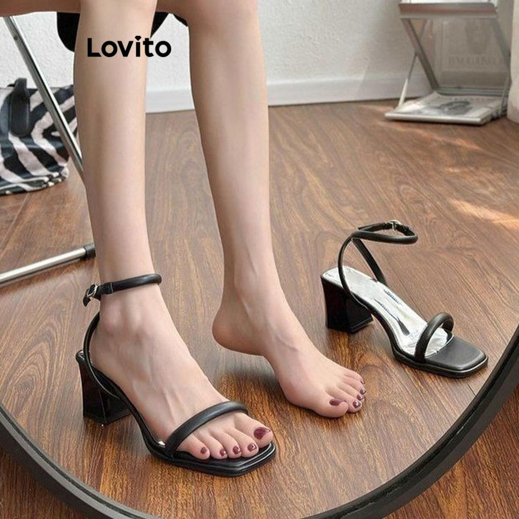 Lovito Elegante simples dedo do pé pernas mais longas salto bloco para mulher LFA74258 - Women Shoes