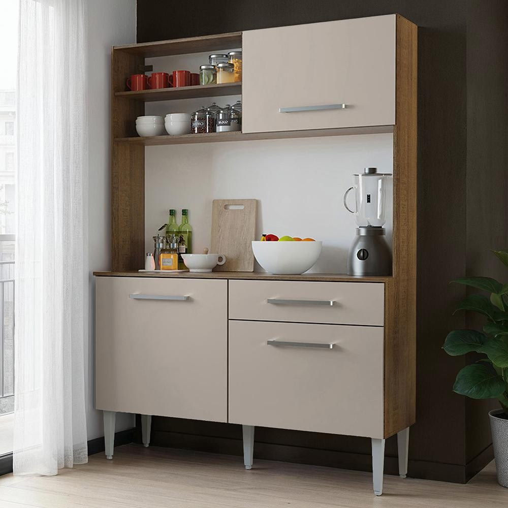 Kit Cozinha Compacta 120cm Rustic/Crema Life Madesa em Oferta na Shopee