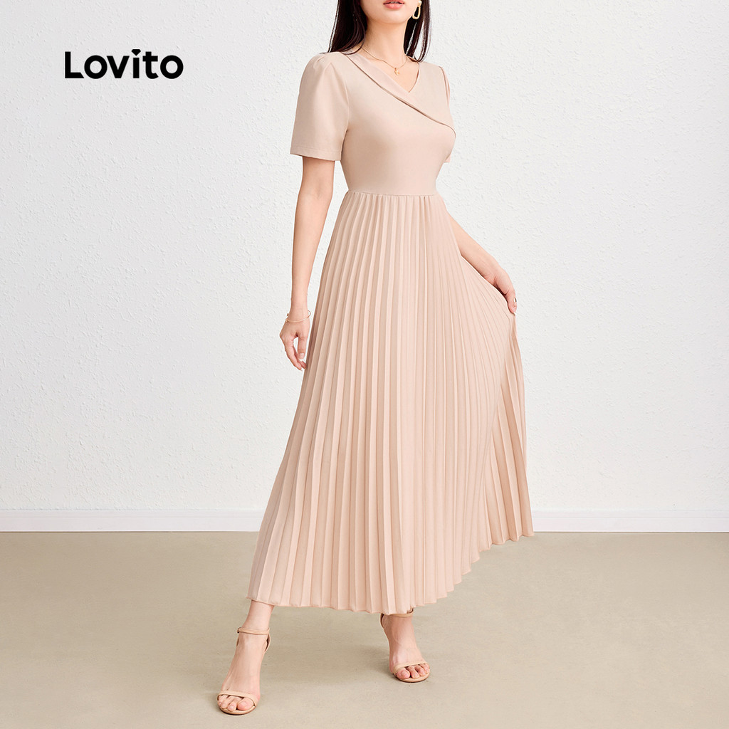Detalhes do Lovito Vestido assimétrico feminino elegante liso L124AD1019