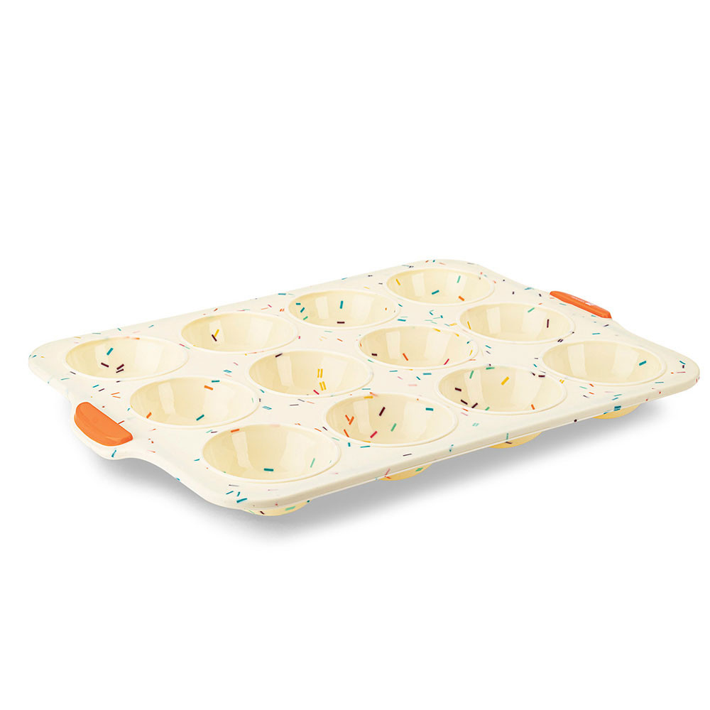 Forma 12 Muffins Bakery 35x25cm Silicone Flexível Colorido Antiaderente Bolos Sobremesas Hercules em Oferta na Shopee