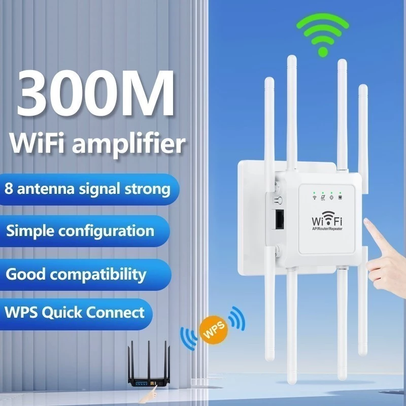 300 Mbps Wi-Fi 8 Antenna Repeater Extender WiFi Amplifier Signal Long Range Wireless Access Point anjgg