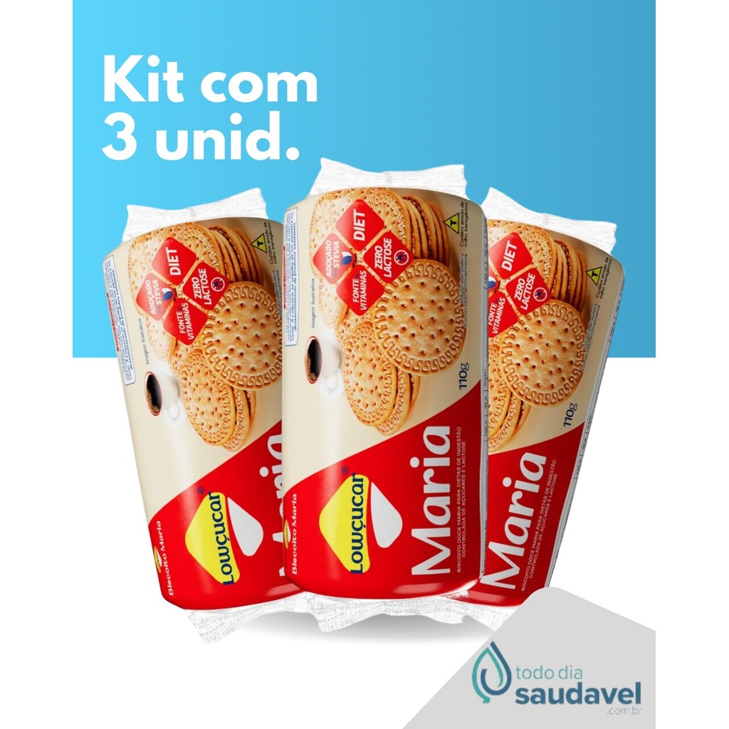 Kit com 3 unid. Biscoito Maria Lowçucar Zero Adição de Açúcares 110G em Oferta na Shopee