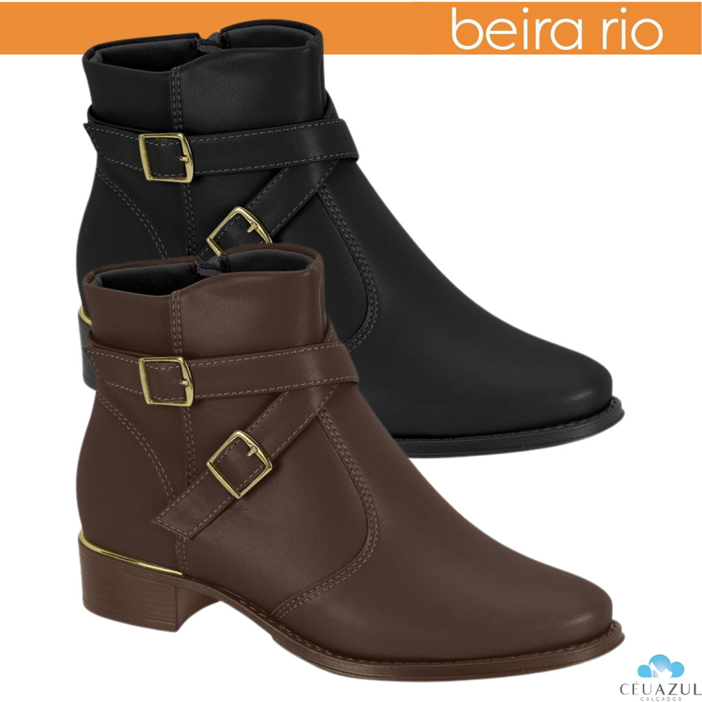 Bota Feminina Beira Rio Salto Baixo Detalhe Fio Metalizado Sofisticado Conforto