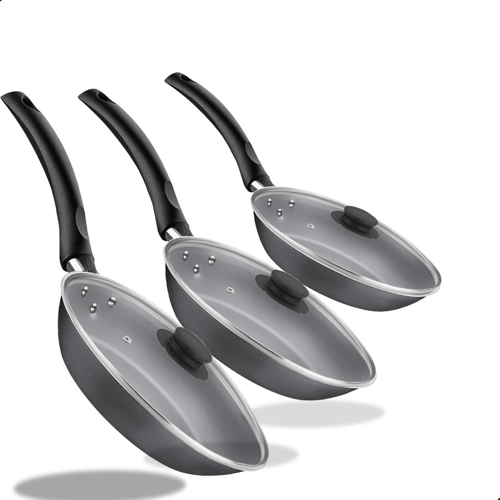 Jogo 3 frigideiras tramontina antiaderente kit 3 frigideira com tampa em Oferta na Shopee