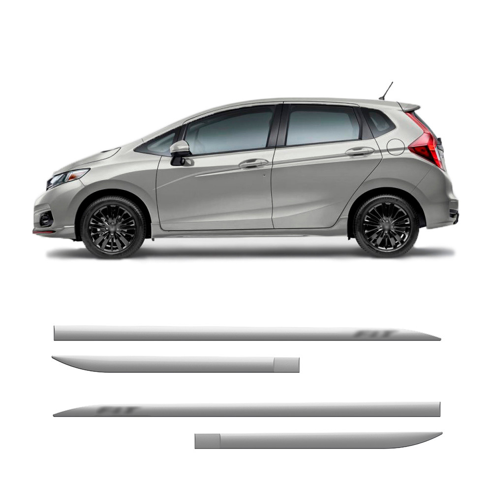 Friso Lateral Honda Fit 2006 a 2021 Flash Cotrim Protetor Portas Prata Global Slim 4 peças