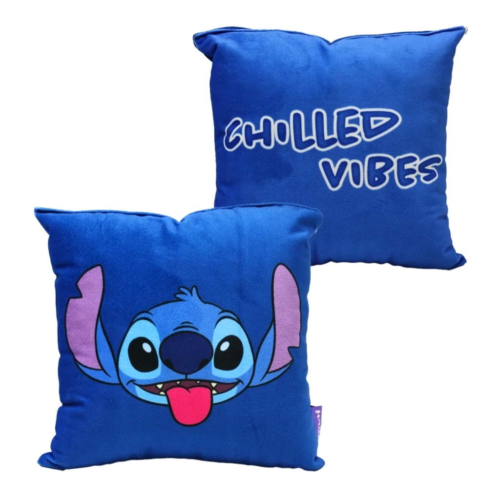 Almofada Fibra Veludo 25x25 Stitch Good Vibes Zona Criativa Disney Decoração Presente Casa