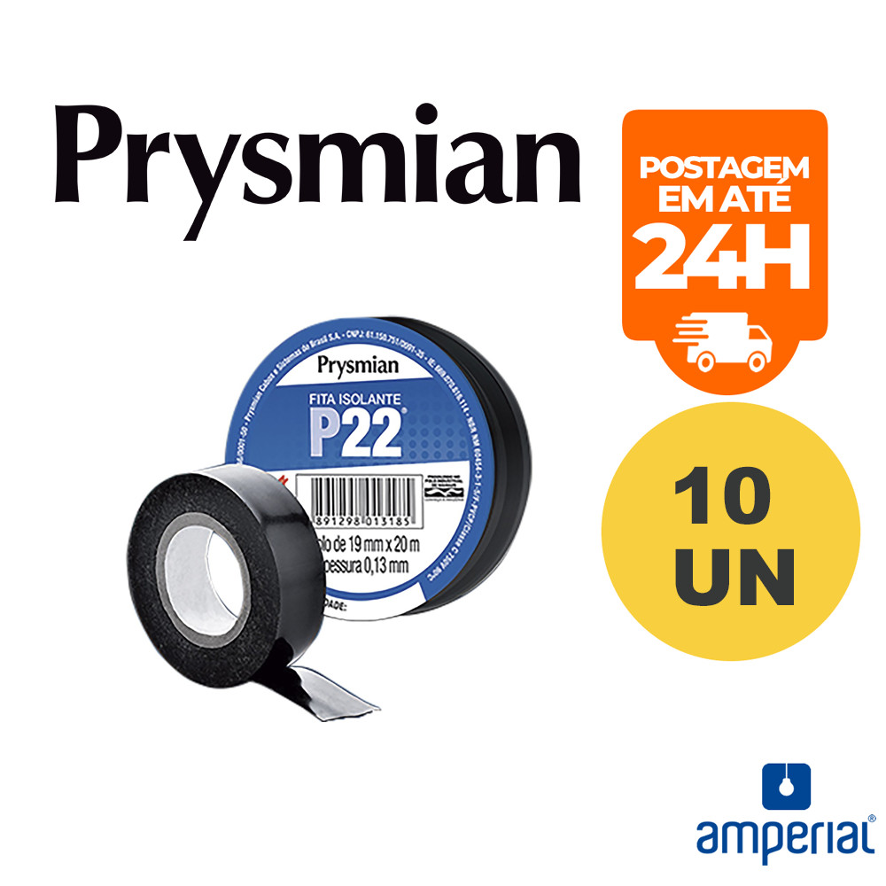 Kit 10 Fita Isolante Prysmian P22 19mm x 20 metros Preta