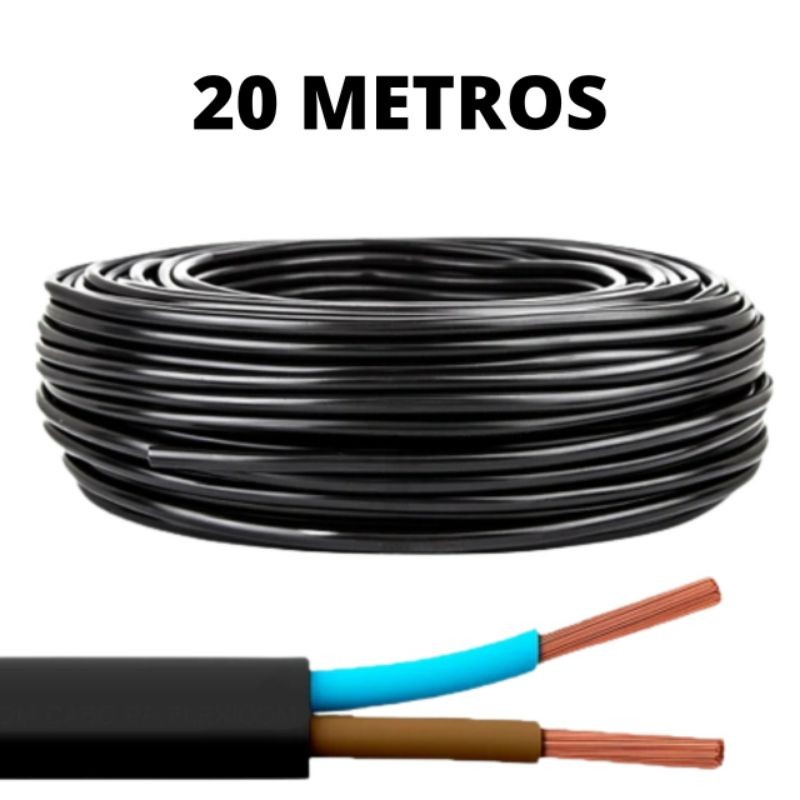 Cabo Extensão Pp 2x4 Mm2 Fio Cabinho 20 Metros + TOMADA MACHO E FEMEA