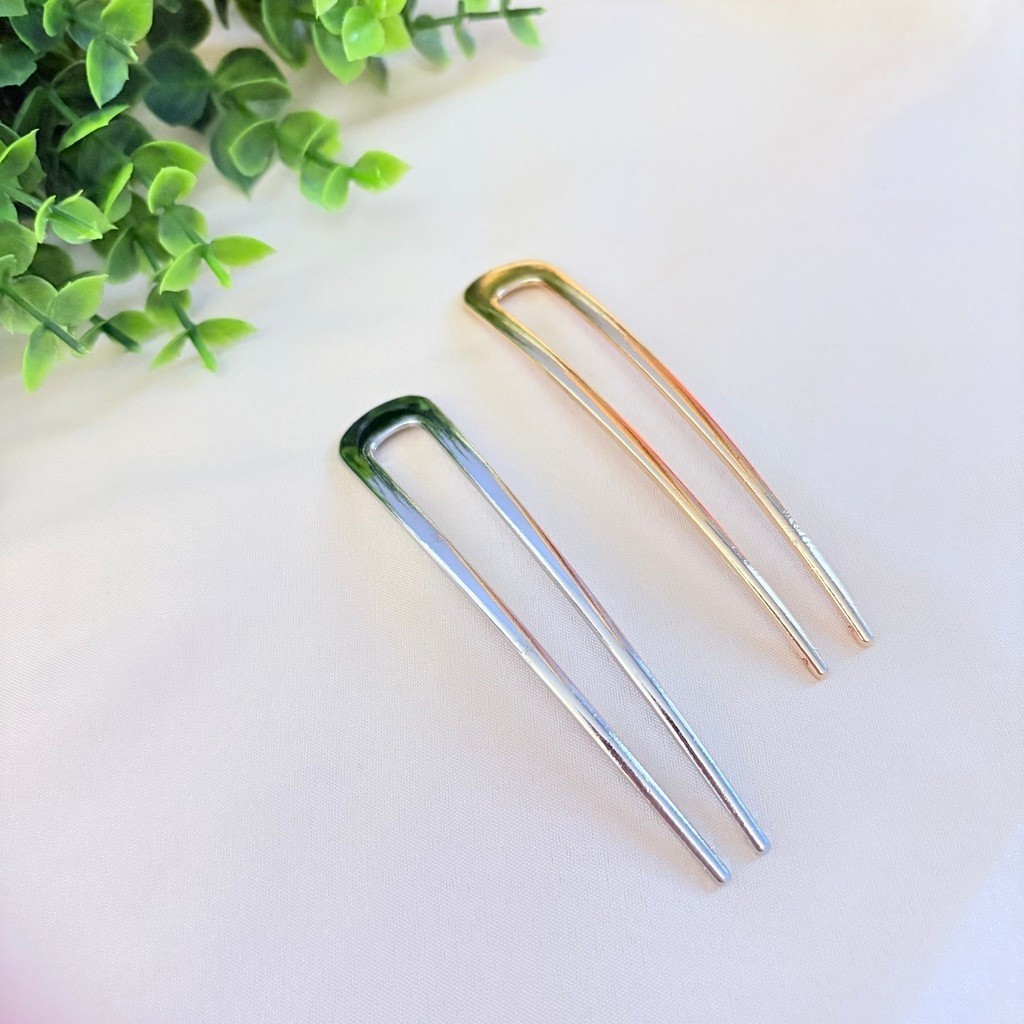 Palito de Cabelo Duplo em Metal - Prata ou Dourado em Oferta na Shopee
