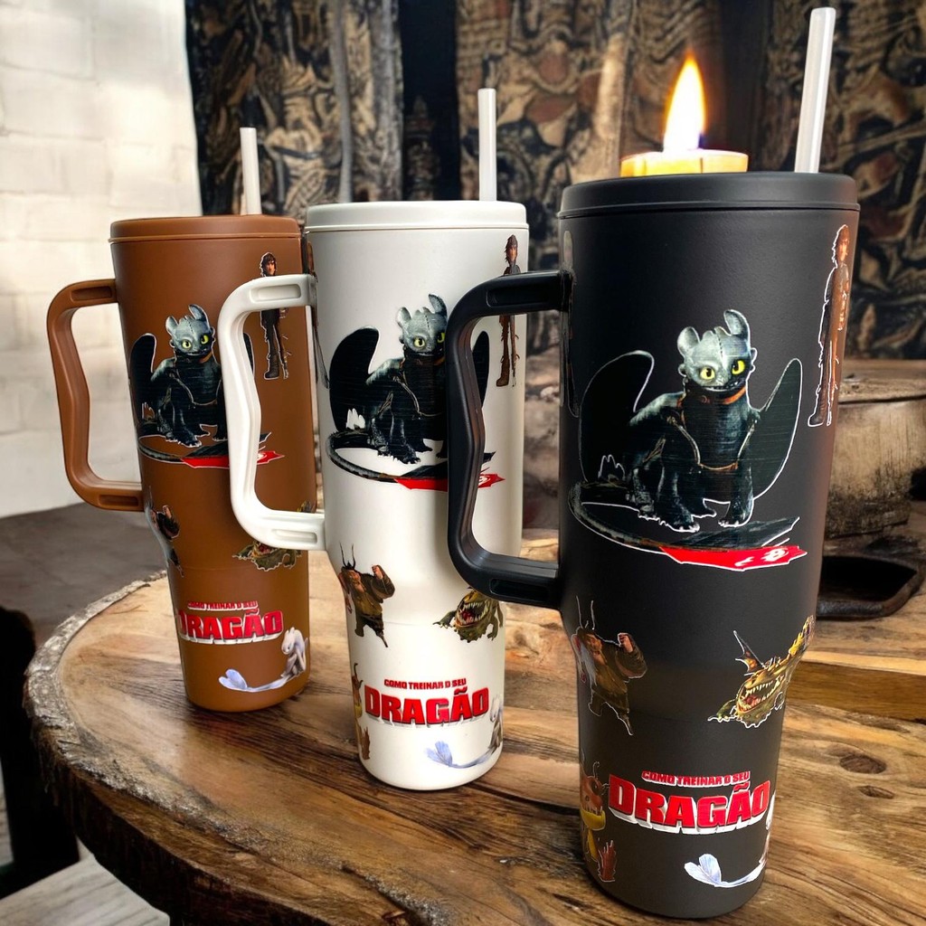 Copo Como Treinar o Seu Dragão Personalizado 1200ml Em Policarbonato com Canudo + Brinde
