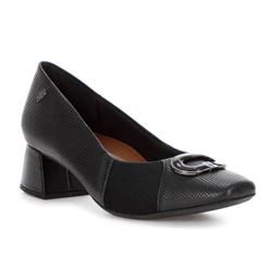 Scarpin Usaflex Salto Bloco Couro Tressê Monograma Preto - Feminino