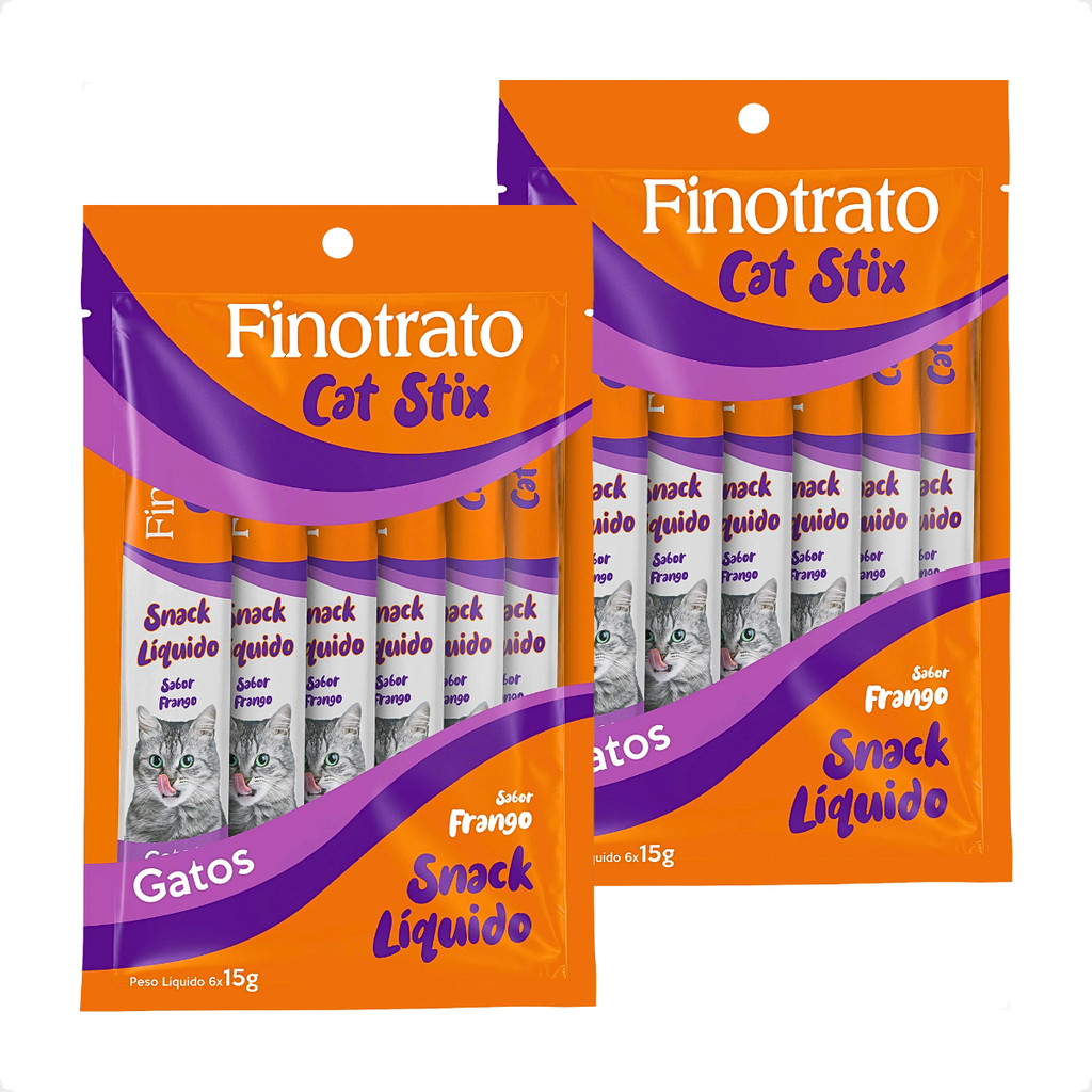 Kit 2 Petisco Cat Stix Sabor Frango Finotrato - 6 Unid. 15G