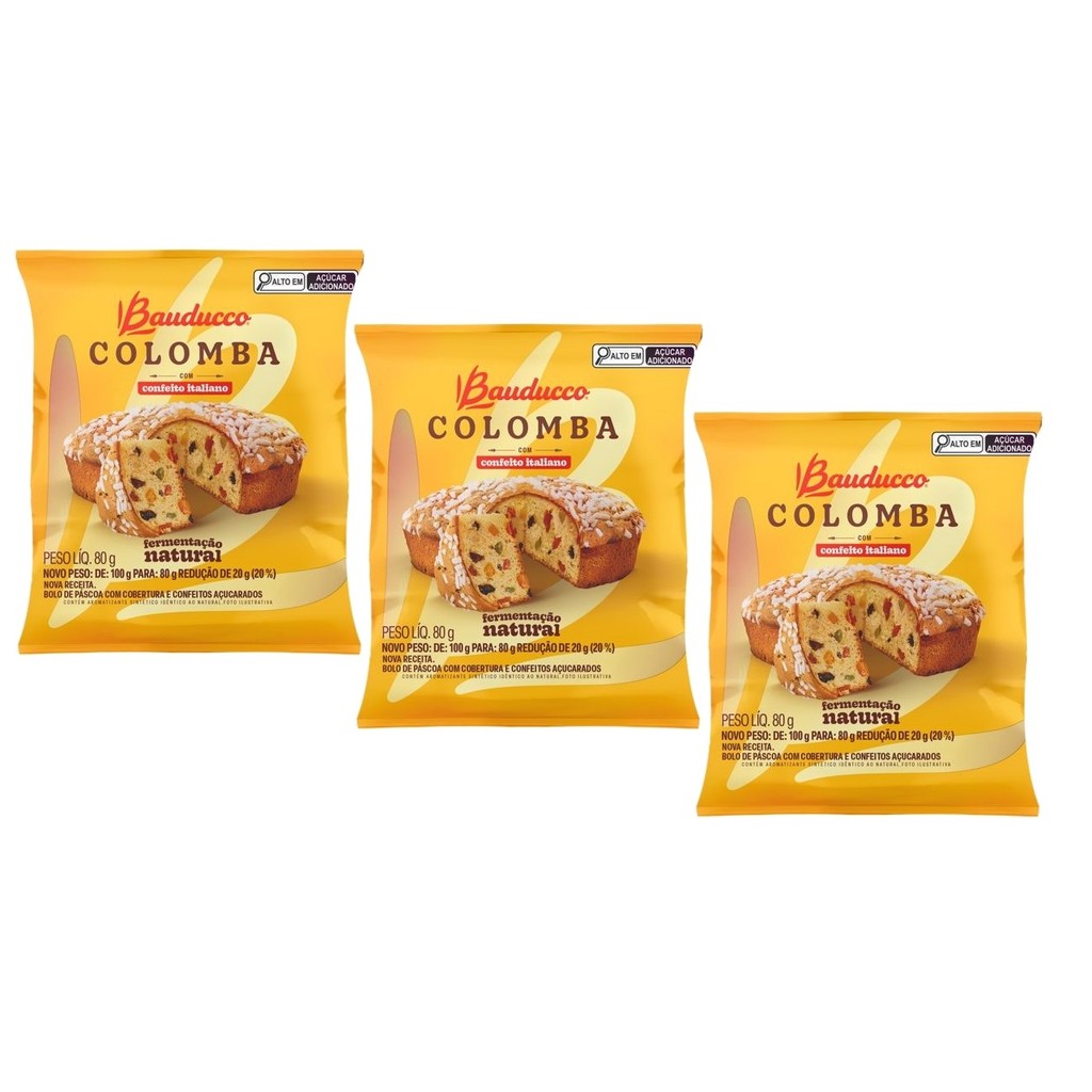 3 mini Colomba Bauducco Frutas Bolo de Páscoa 80g Frutas Cristalizadas Uva passa Cobertura Açucarada