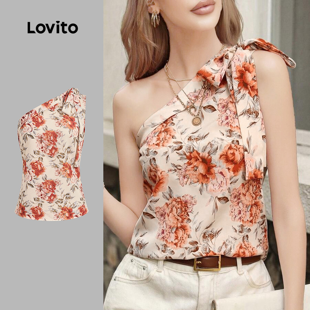 Lovito Boho Floral Tie Front Padrão Primavera/Verão Regata Multicolor Para Mulheres L135A2D212 em Oferta na Shopee