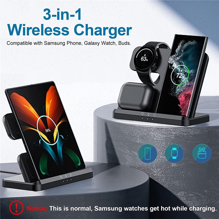 Carregador Sem Fio 15W 3-Em-1 Estação Doca De Carregamento Rápido Para IPhone Samsung Z Fold 3 S21 S20 Galaxy Watch 5 4