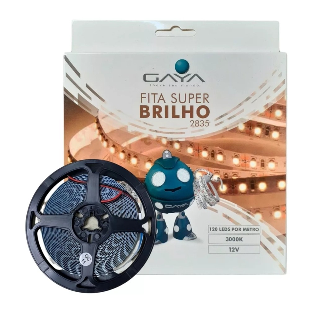 Fita de Led Super Brilho 2835 IP-20 12w/m 3000k 12v Rolo Com 5 Metros 9046 - Gaya