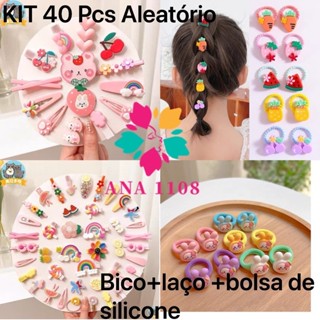ANA1108 Kit 40unidades Lacos de Bico de pato/Tic tac+ Rabico Com Desenho de Silicone Infantil  Acessórios Para Cabelo em Oferta na Shopee