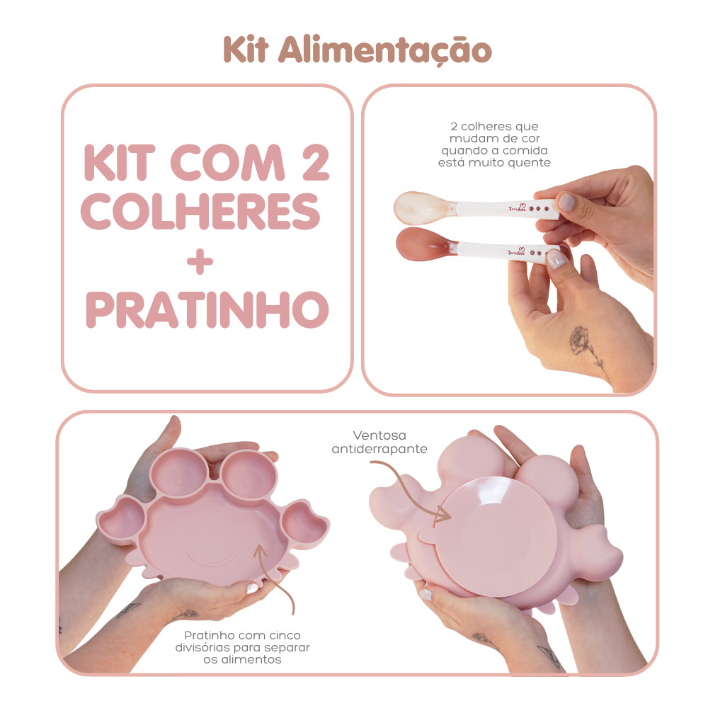 Kit com 2 Colheres + Pratinho Rosa em Oferta na Shopee
