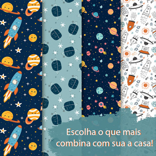 Papel de Parede Infantil Espaço Sideral — Astronauta e Foguete para Um Quarto Fora de Órbita em Oferta na Shopee