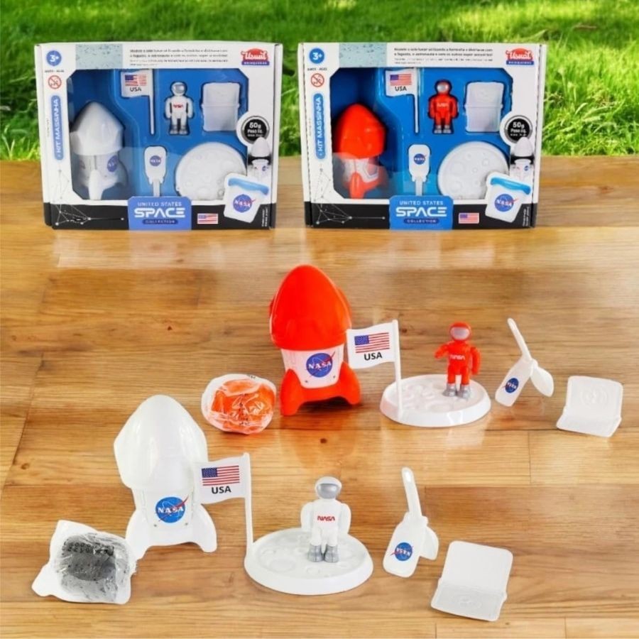 Ônibus Espacial 20cm Miniatura Brinquedo Kit Massinha de Modelar Astronauta Veiculo Lunar Espacial