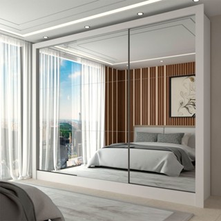 Guarda-Roupa Casal Giulia 3 Portas de Correr 3 Gavetas com Espelho em Oferta na Shopee