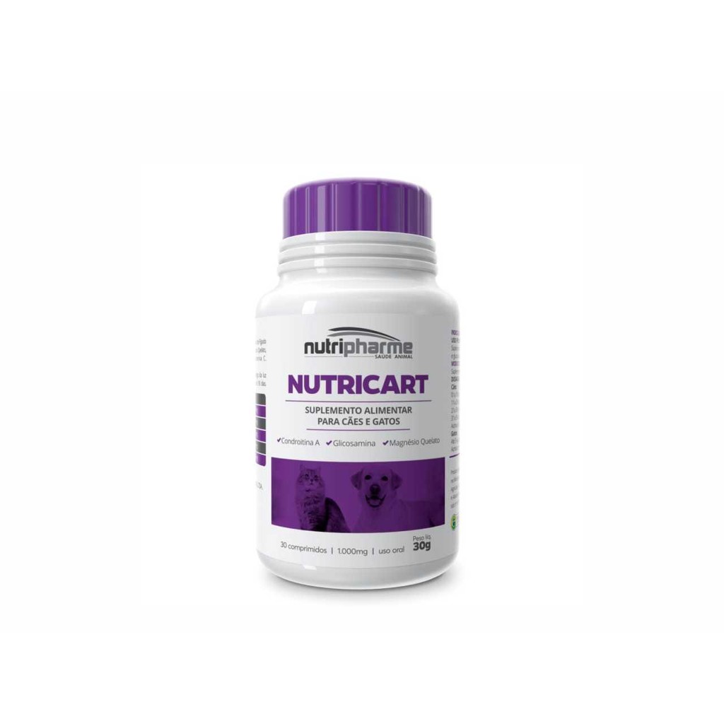 Nutricart 1000 30 Comprimidos | Suplemento com Sulfato de Condroitina e Glicosamina | Cães e Gatos